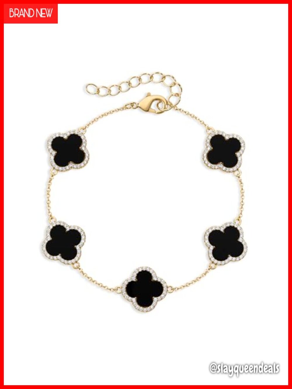 14k Gold Plated Clover Charm Bracelet, Adjustable 6-7.5 Inch, Stackable Chain